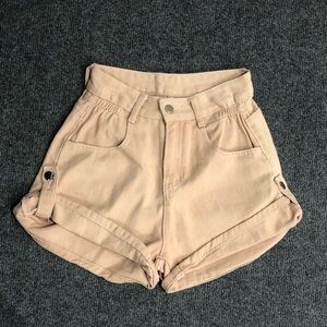 High-Waist Women’s Rolled Hem Shorts in Light Beige